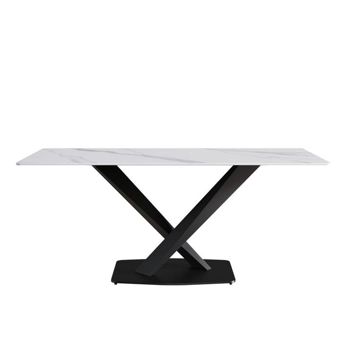 Modern Artificial Stone Straight Edge Metal X Leg Dining Table, 6 People