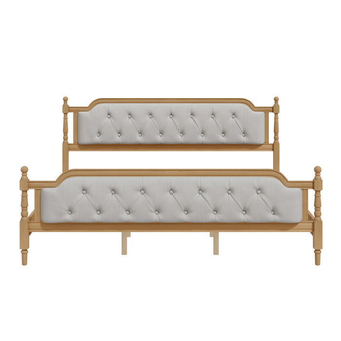 Traditional Style Solid Bed Frame With Upholstered Tufted Headboard, No Box Spring Needed