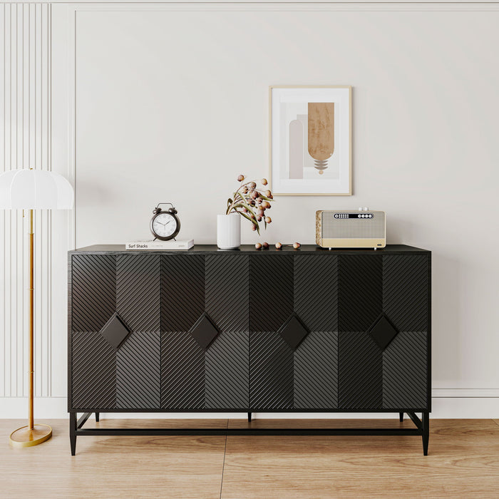 Accent Lacquered 4 Door Wooden Cabinet Sideboard Buffet Server Cabinet Storage Cabinet, For Living Room, Entryway, Hallway, Office, Kitchen And Dining Room - Matte Black