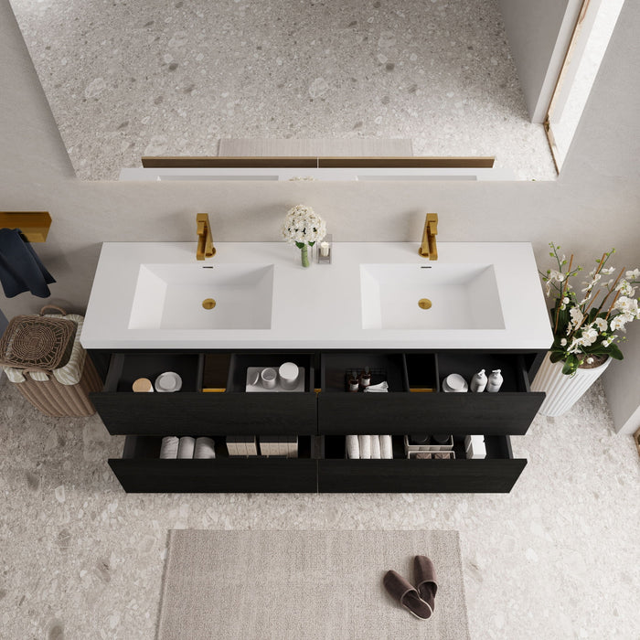 Bathin Freestanding Bathroom Vanity With Double Sinks, Bathroom Storage Vanity Cabinet With Stone Resin Countertop And Soft Close Drawers