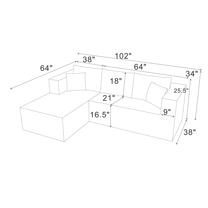 L - Shape Full Compressed Upholstered Sectional