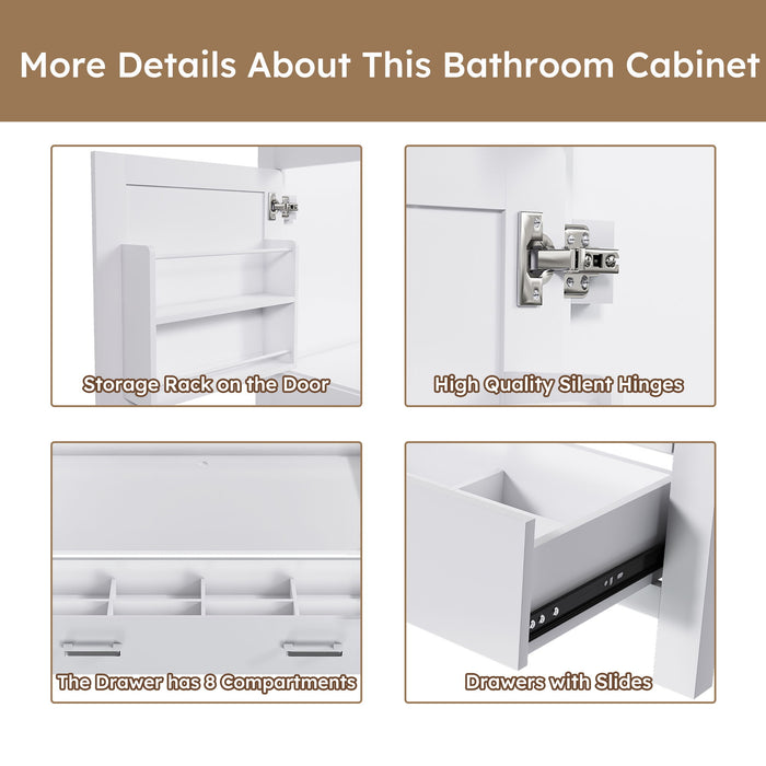 42" Bathroom Vanity Base With Doors And Drawer - White