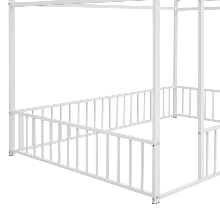 Metal Bed House Bed Frame With Fence