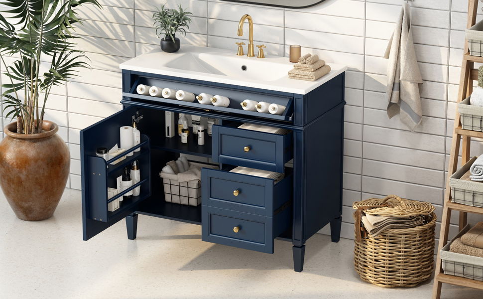 Bathroom Vanity & Top Sink, Modern Bathroom Storage Cabinet With 2 Drawers And A Tip-Out Drawer