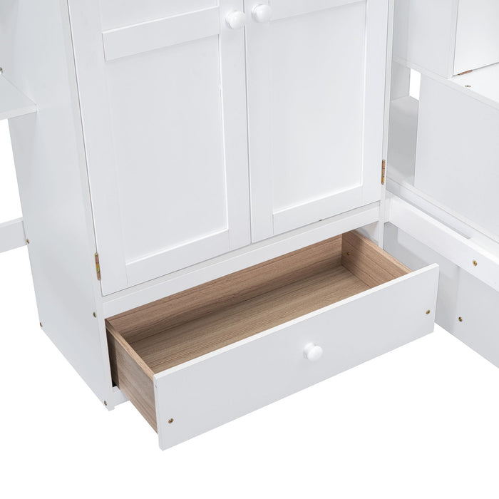 Loft Bed With Bookshelf, Drawers, Desk, And Wardrobe