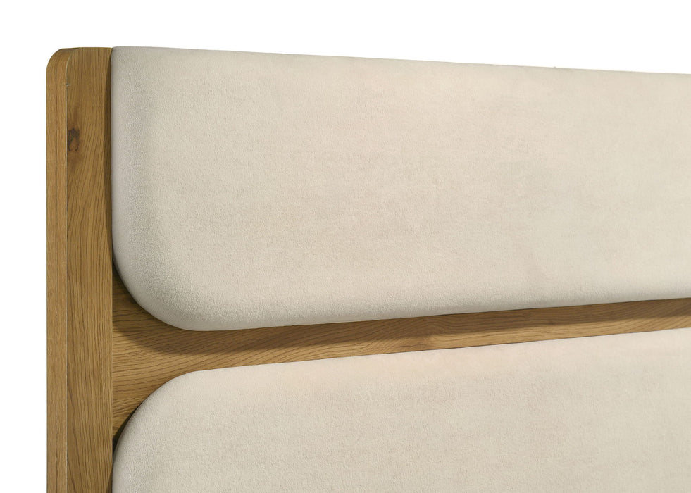 Bennett 78-inch Eastern King Upholstered Panel Bed Cream and Light Oak