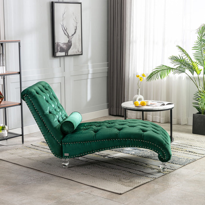 Velvet Chaise Lounge Indoor, Button Tufted Upholstered Chaise Lounge Chair With Pillow