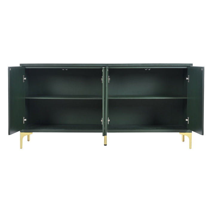 Modern Wood Sideboard Cabinet With Carved Door Panels, Adjustable Shelves, And Sturdy Metal Legs