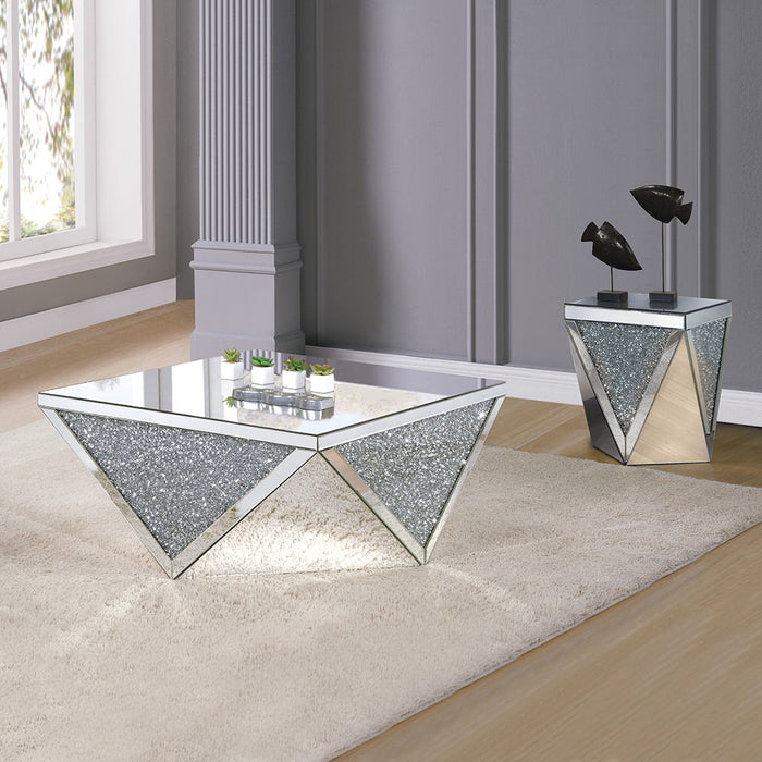 Noralie - 38" Square Coffee Table - Mirrored & Faux Diamonds