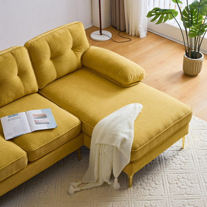 83" Modern Sectional Sofas Couches Velvet L-Shaped Couches For Living Room, Bedroom, Yellow