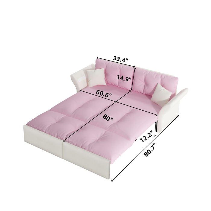 Queen Pull Out, 3 In 1 Convertible Sleeper Tufted Sofa & 2 Soft Pillows
