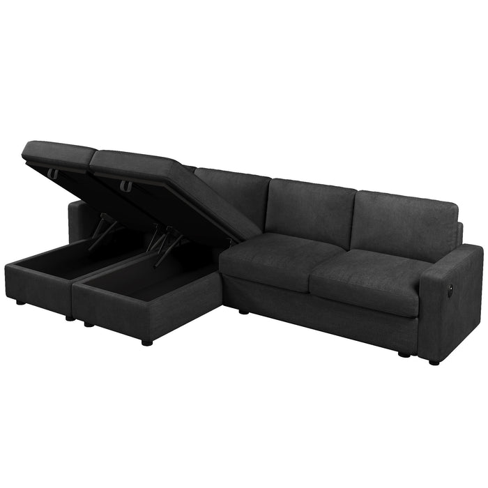 Convertible Sectional Sofa With Storage Chaise Lounges And USB Ports