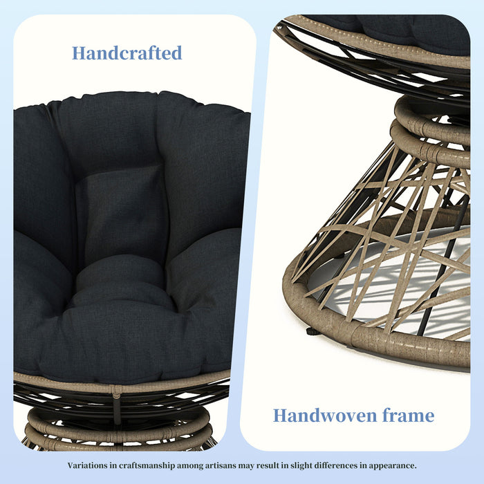 Ergonomic Wicker Chair With Cloud Thick Density Cushion, 3 Proof Cover High Capacity Iron Frame Fluid 360° Swivel