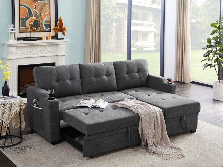 Mabel - Sleeper Sectional With Cupholder, USB Charging Port nd Pocket - Dark Gray