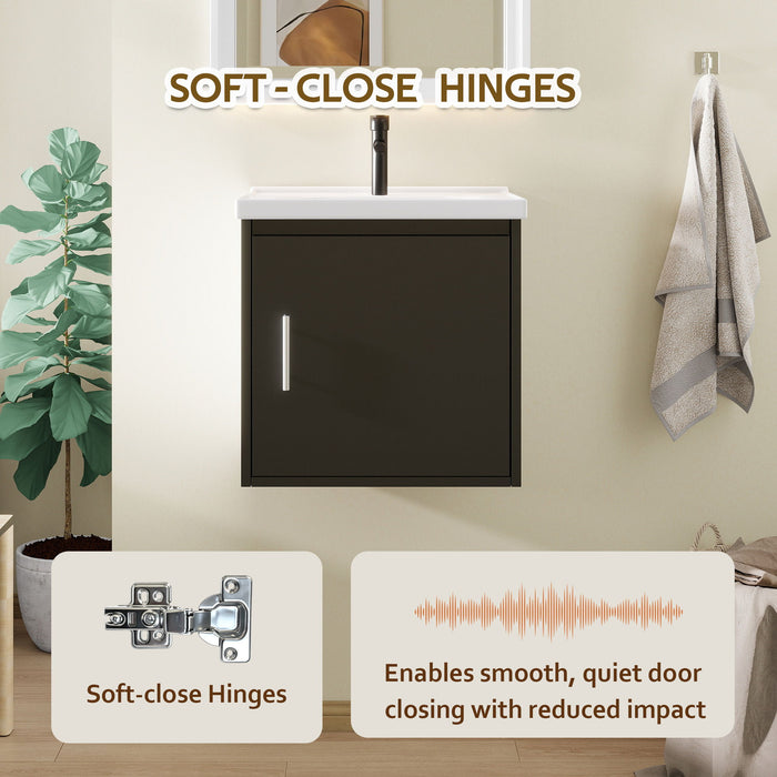Floating Bathroom Vanity Combo, Wall Mounted Cabinet With Sink & Soft Close Doors For Small Bathrooms