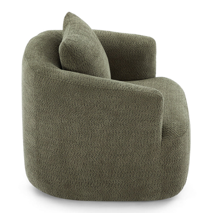 360° Swivel Barrel Sofa Chair With Throw Pillow, Chenille Upholstered Accent Chair