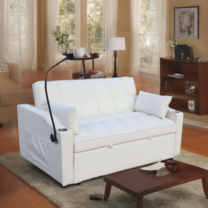 Modern Velvet Loveseat Futon Sofa With Pullout Bed, Adjustable Reclining Backrest, Toss Pillows