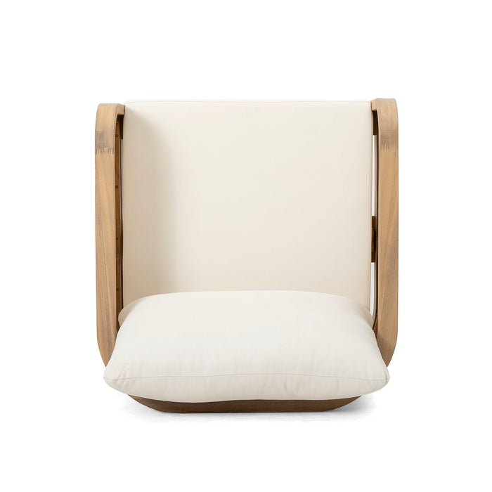 Outdoor Acacia Wood Patio Club Chair, Textilene Patio Furniture, Waterproof Thick Cushion Deep Seating For Porch, Garden, Backyard, Balcony, Weight Capacity 400Lbs, Light Teak - Beige