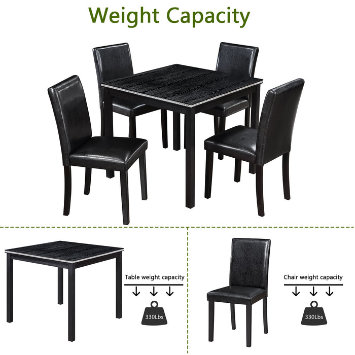 5 Pieces Wooden Dining Table Set, Square Table And 4 Upholstered Chairs