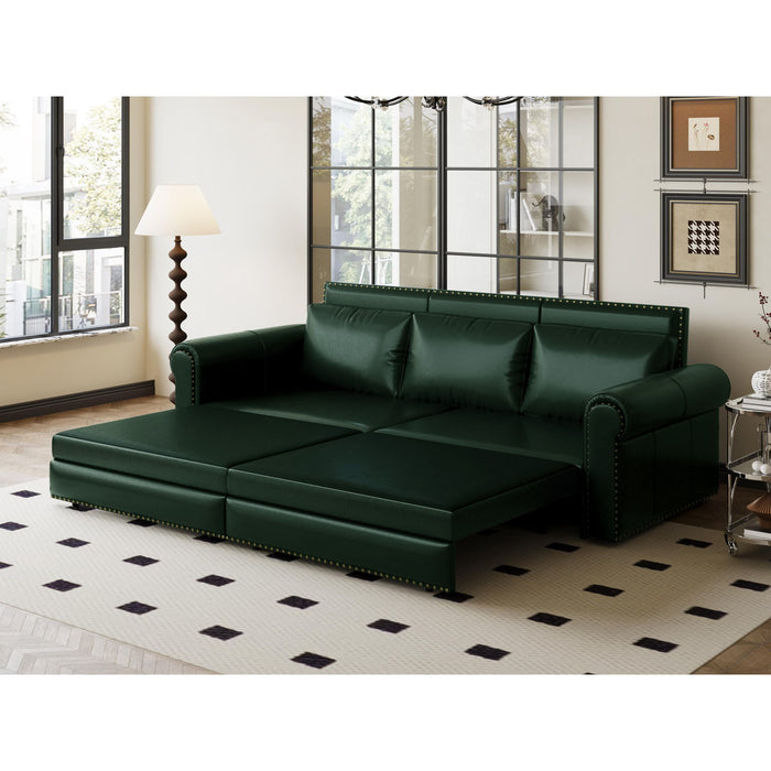 3 In 1 Convertible Sleeper Sofa With Nailhead Trim & Rolled Arm