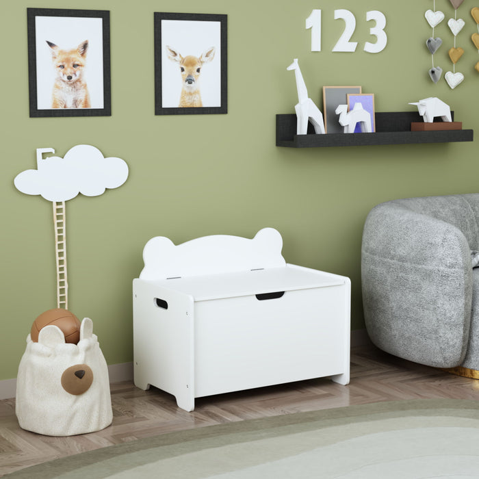 Toy Box With Bear Headboard, Organizer Storage Chest - White