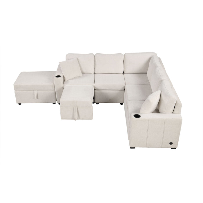 Sectional Sofa Convertible Pull-Out Sofa Bed With A Movable Storage Ottoman For Living Room