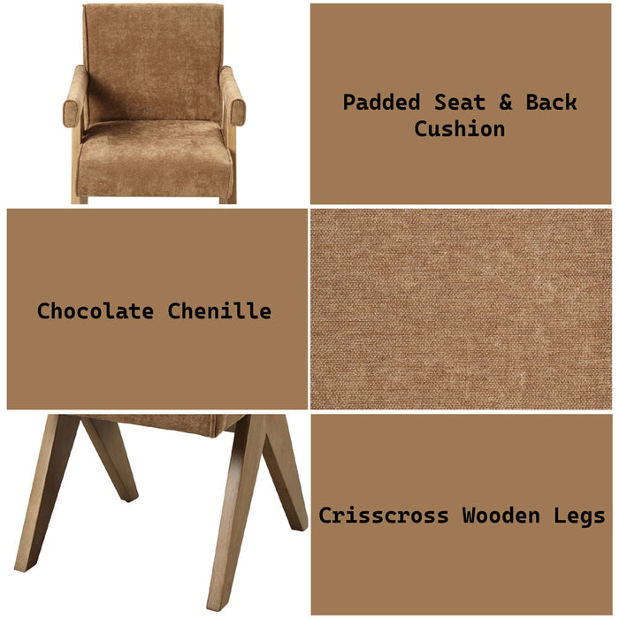 Zoey - Arm Chair Set of 2) - Chocolate Chenille & Oak