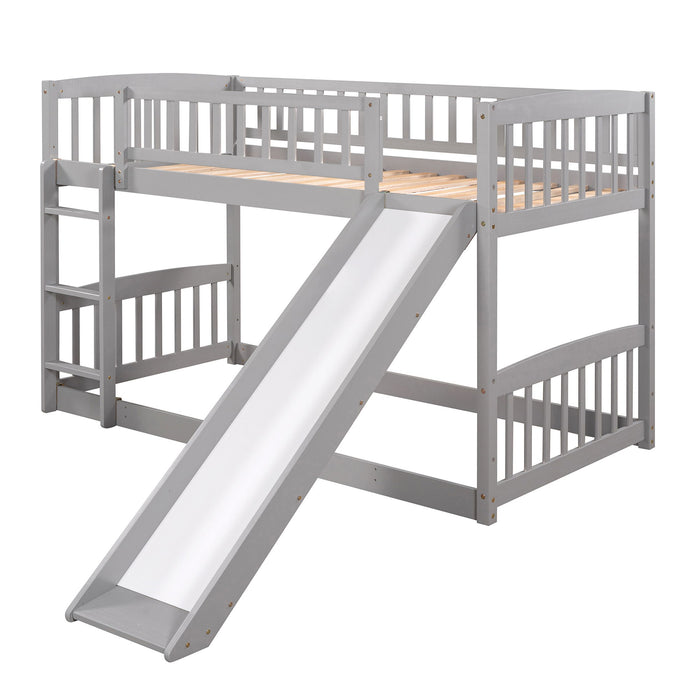 Low Bunk Bed With Slide, Fence And Ladder