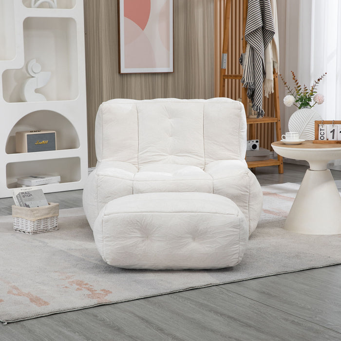 Modern Indoor Fluffy Bean Bag Chair With Memory Foam And Ottoman, Super Soft