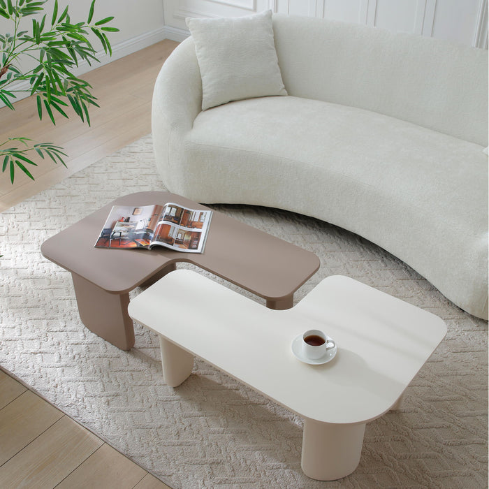 2 Pieces Modular Coffee Table Set, Free Combination - Khaki / White