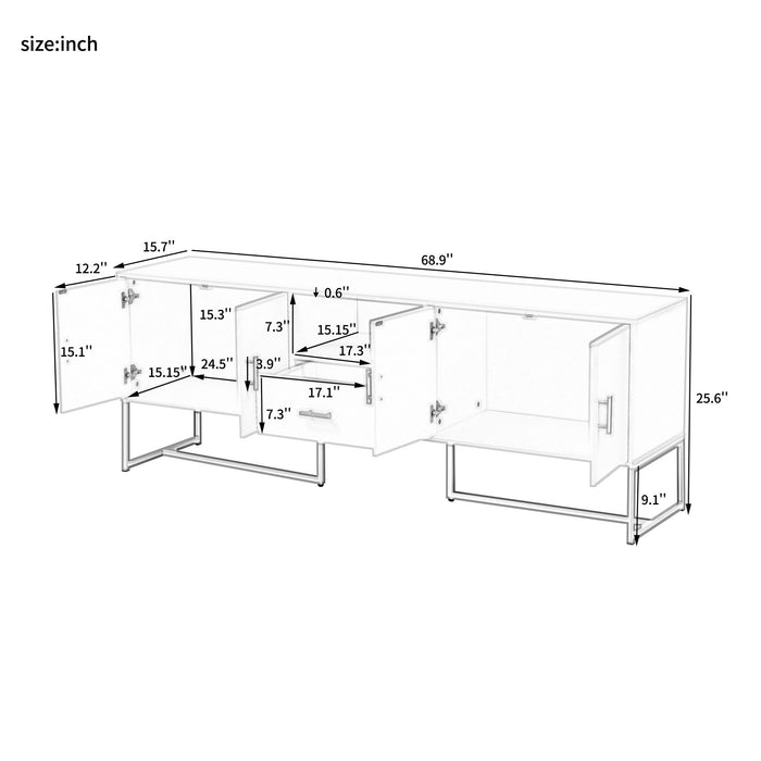 TV Cabinet With 1 Drawer, 2 Cabinets, Handles And Anti-Tip Device