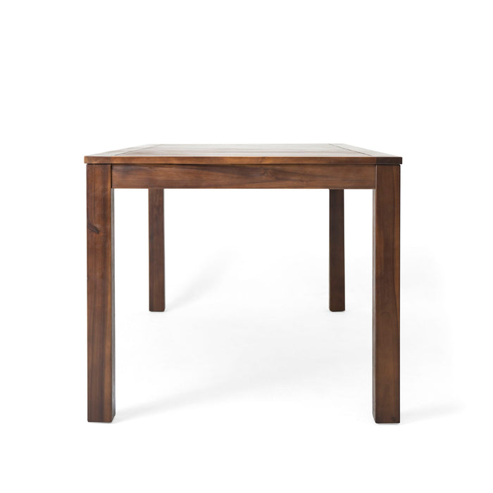 Acacia Wood Outdoor Dining Table With Slatted Top - Dark Brown