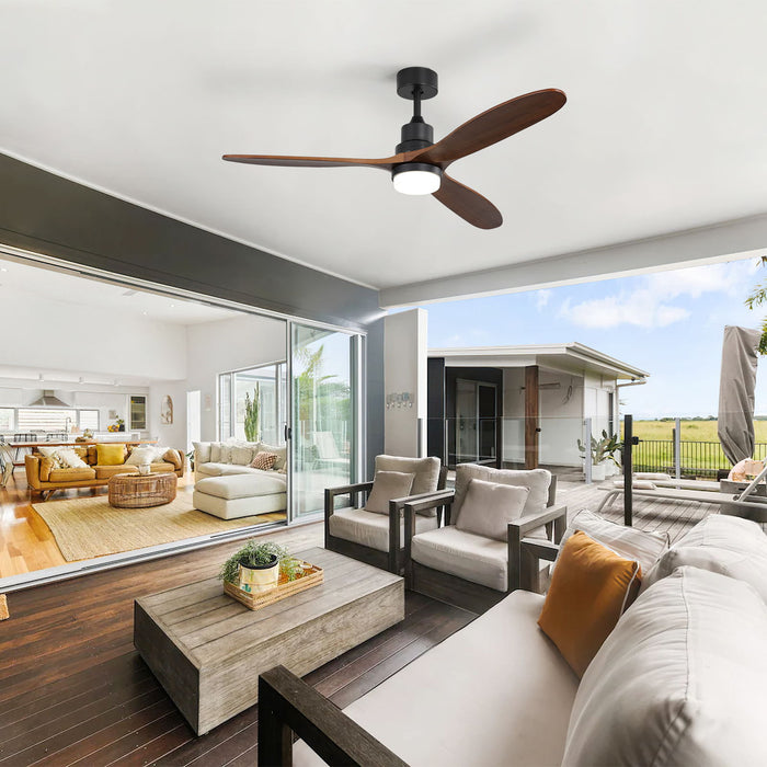 Ceiling Fan With Lights 3 Solid Wood Fan Blade Noiseless Reversible Motor Remote Control - Black