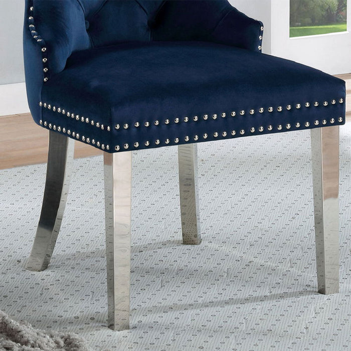 (Set of 2) Wingback Dining Chairs With Button Tufted Back In Blue And Chrome