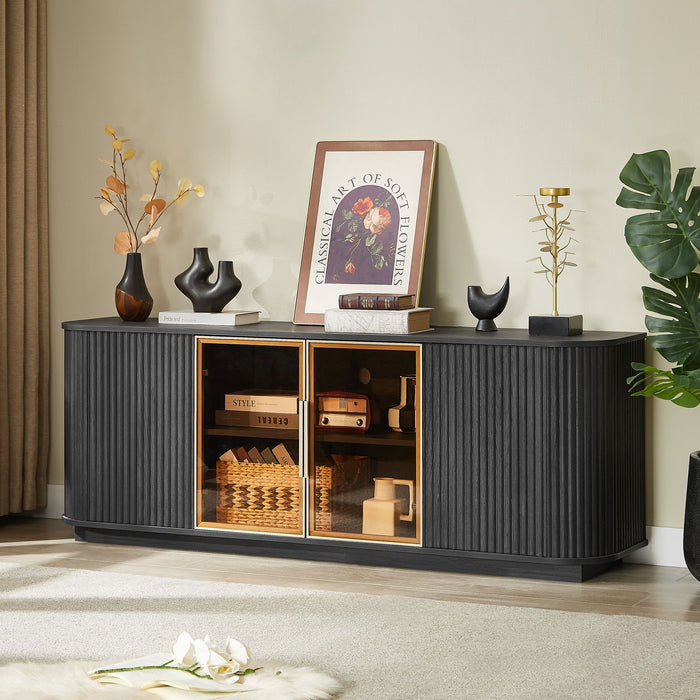 Modern 64" Wavy TV Cabinet With LED Lights - Black