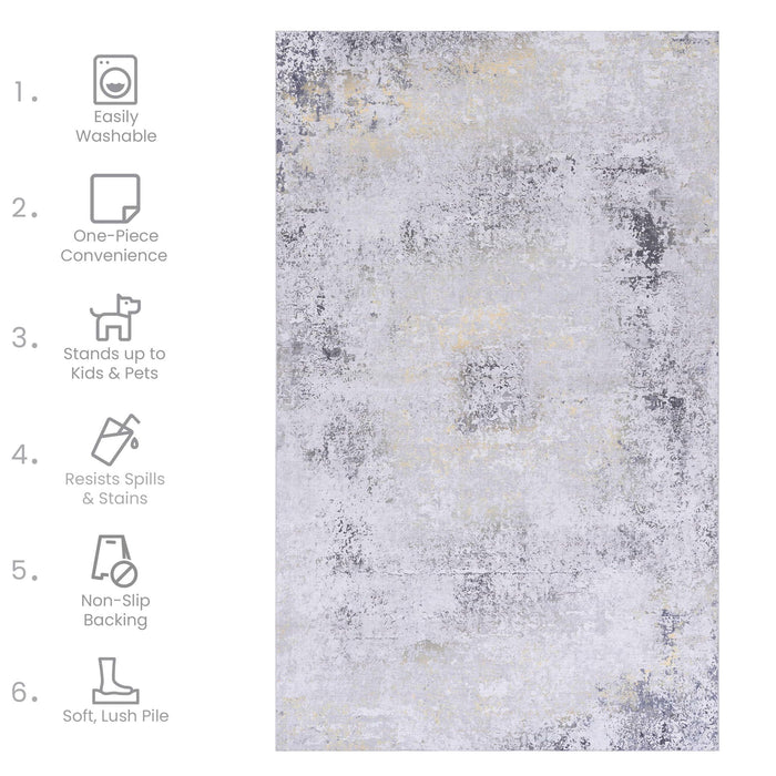 Maval - 6' X 9' Washable Area Rug - Gray / Gold