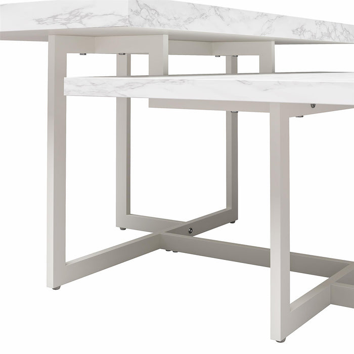Brielle - Coffee Table, 2 Tiered Design - White Marble