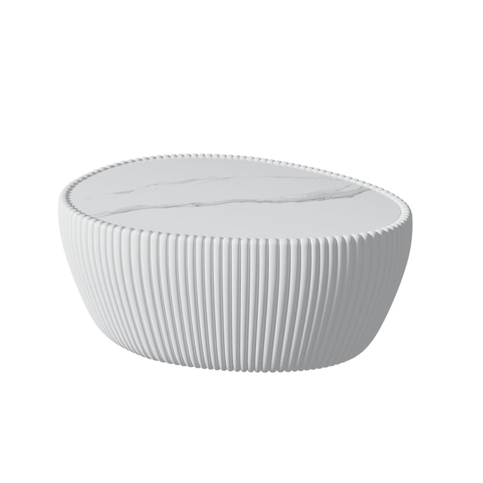 Goose Egg Shape Coffee Table For Living Room - White Pu