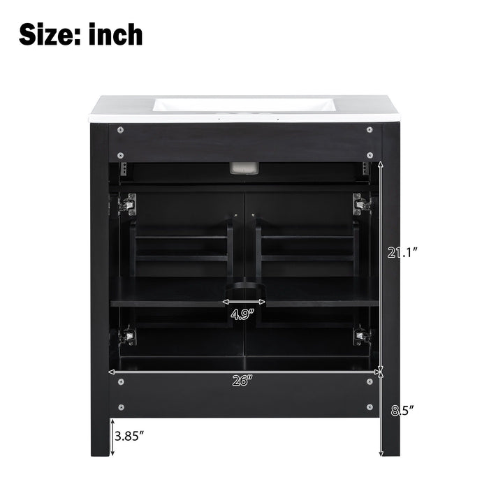 Bathroom Vanity With Ceramic Sink, Modern Single Bathroom Cabinet With 2 Doors And A Shelf, Soft Close Doors