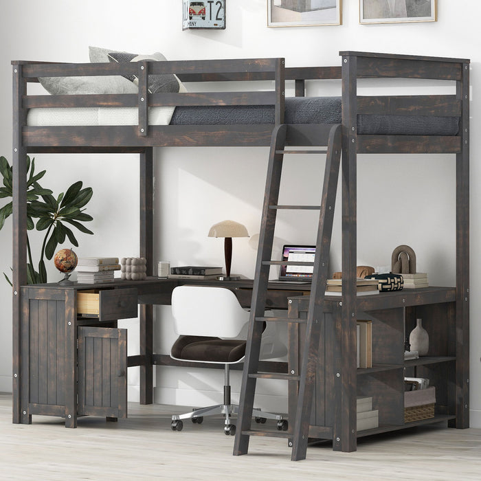 Loft Bed With U-Shaped Desk, Drawers, And Storage Shelves