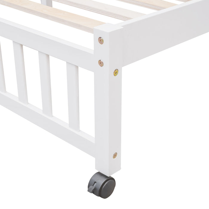 Bunk Bed With 6 Drawers And Flexible Shelves, Bottom Bed With Wheels