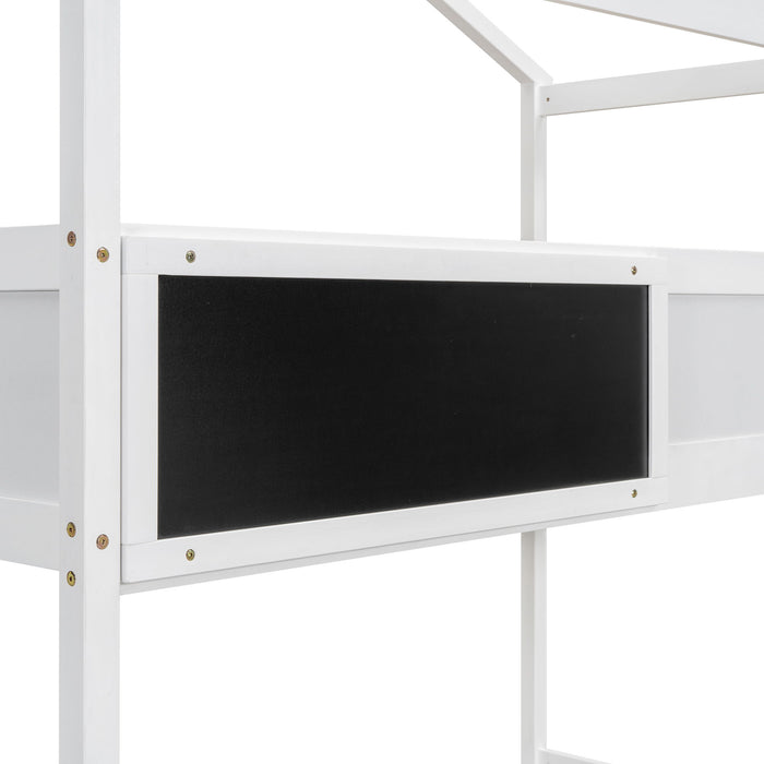 House Style Bunk Bed With Storage Staircase And Blackboard