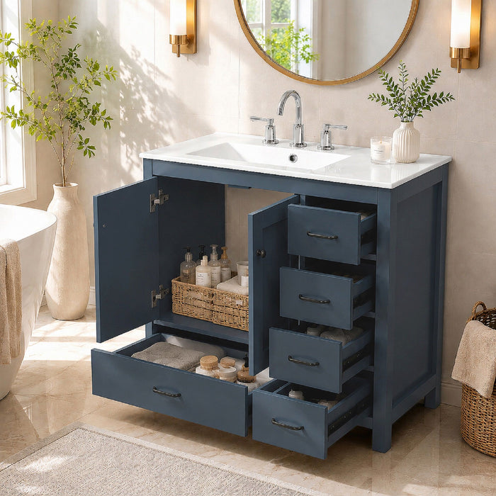 Bathroom Vanity With Sink Combo, 2 Soft Close Doors And 5 Drawers