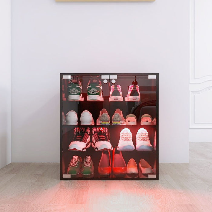 4 Layers Shoe Cabinet With Glass Door And Glass Layer Shoes Display Cabinet With LED Light Bluetooth Control - Black