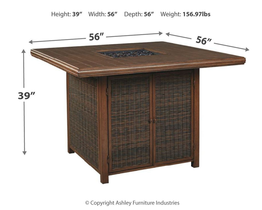 Paradise Trail - Square Bar Table w/Fire Pit - Medium Brown