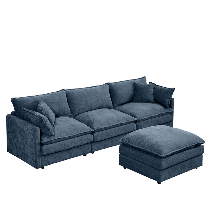 L Shaped Modular Sectional Sofa With Movable Ottoman, 3 Seater Comfortable Seating