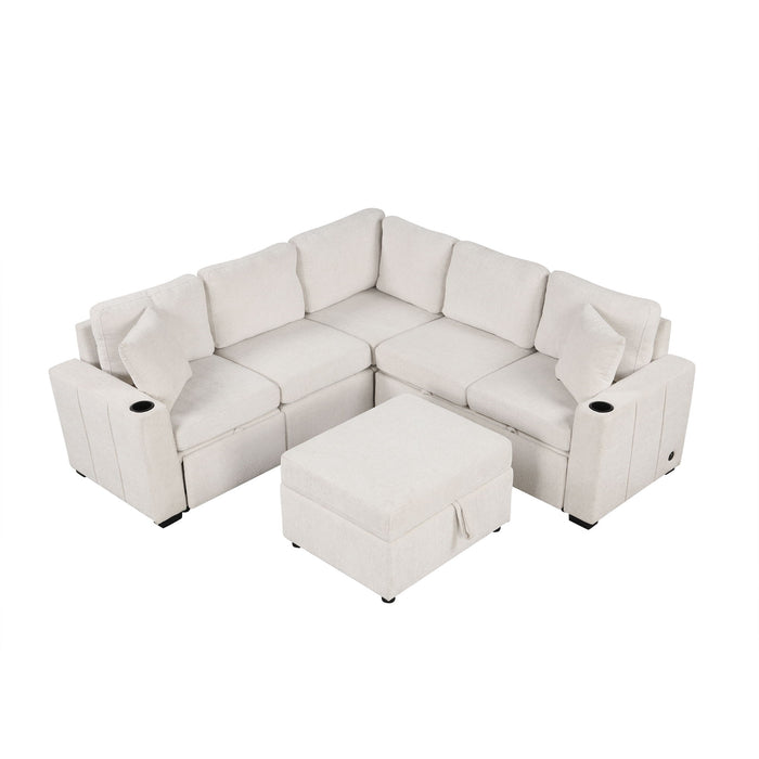 Sectional Sofa Convertible Pull-Out Sofa Bed With A Movable Storage Ottoman For Living Room
