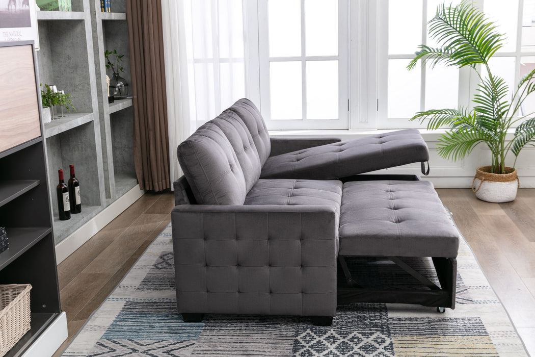 Reversible Sectional Storage Sleeper Sofa Bed, L-Shape 2 Seat Sectional Chaise With Storage, Skin-Feeling Velvet Fabric