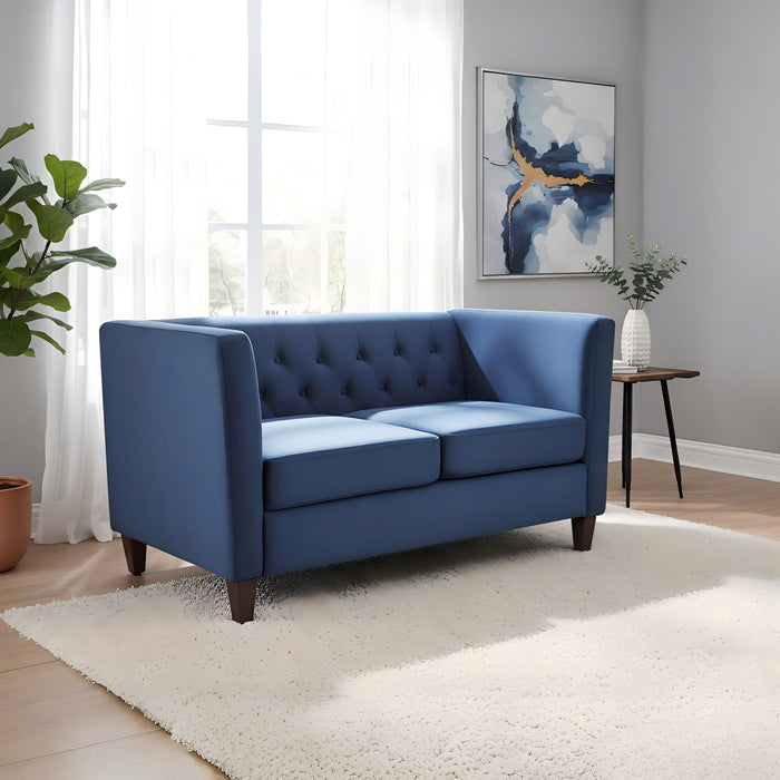 Button Tufted Loveseat, 2 Seater With Square Arm Couch For Living Room