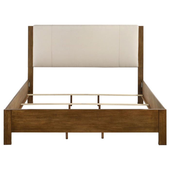 Adderley Eastern King Wood Panel Bed Cream and Warm Brown